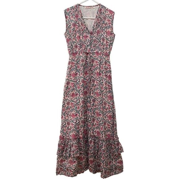 Banjanan Dress Womens XS Floral Maxi Tiered Sleeveless Prairie Boho Cannes FLAWS - Picture 1 of 11